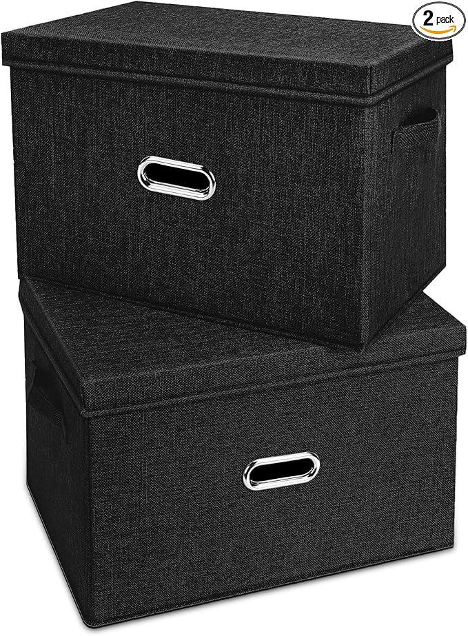 Large Linen Fabric Foldable Storage Bins with Removable Lid and Handles, Washable Storage Box Organizer Containers Baskets Cube with Cover for Bedroom