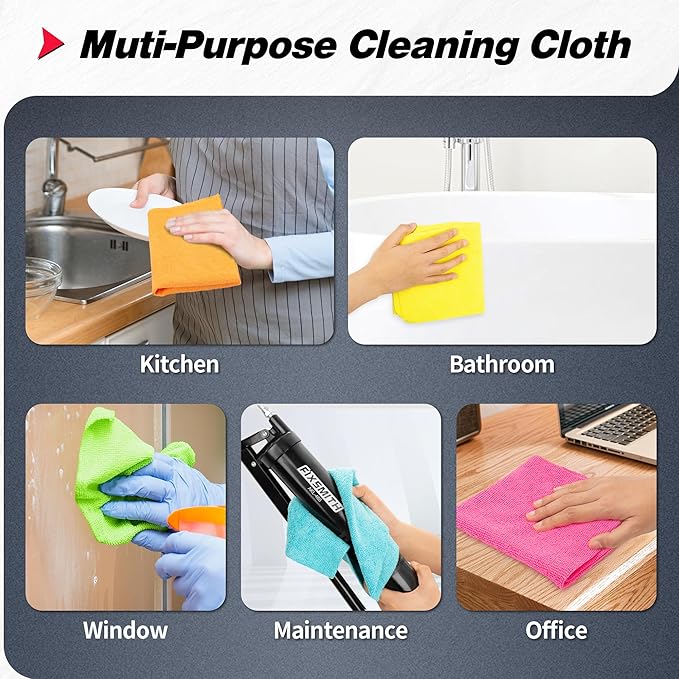 FIXSMITH Microfiber Cleaning Cloth, 100 Pack Shop Towels, Micro Fiber Cloth for Cleaning Car, All-Purpose Absorbent Cleaning Rags for Housekeeping, Dust Cloth for Office, Car Wash Towels, 12inx12in