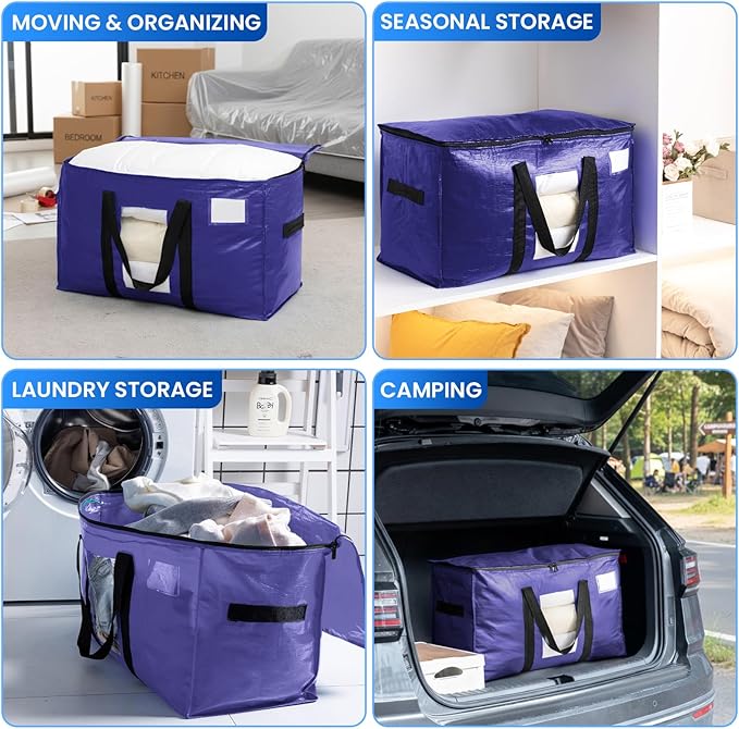 8 Pack Dark Blue Extra Large Moving Bags, Heavy Duty Totes with Visible Window