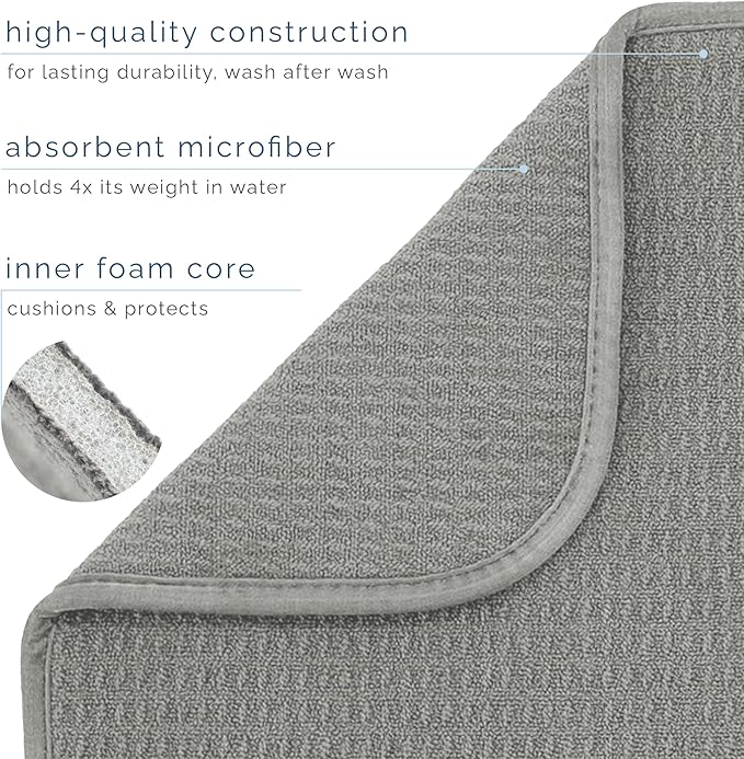 INC. Dish Drying Mat, 16” x 18”, Absorbent Microfiber Kitchen Counter Mat, Grey