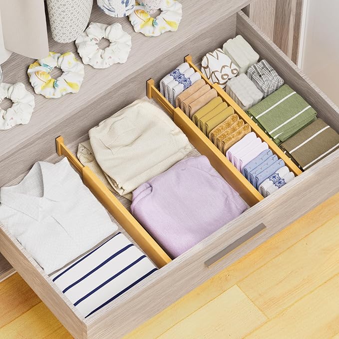 Bamboo Drawer Dividers, Adjustable Expandable Drawer Organization Separators