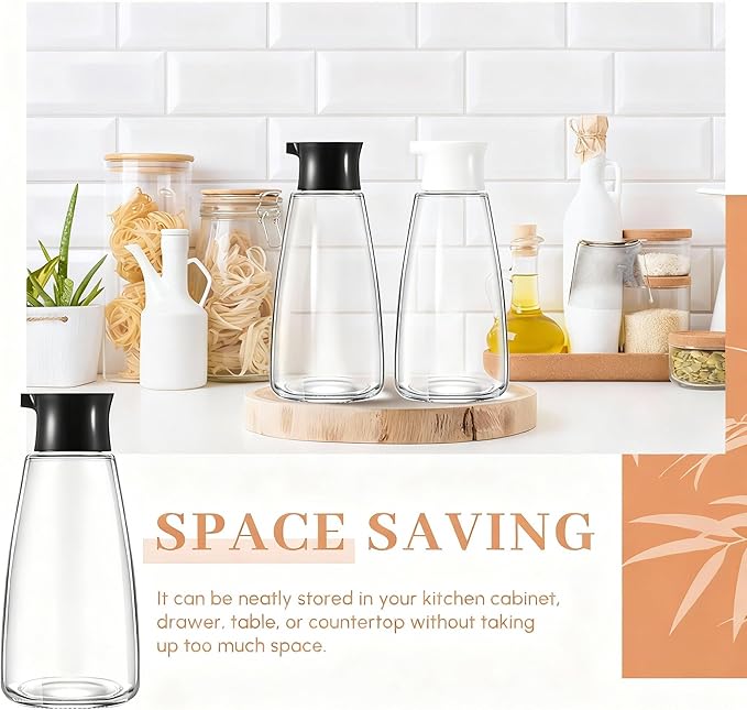 2 Pcs 9.6 oz Cruet Dispenser for Olive Oil Vinegar Soy Sauce Dispenser Bottle Glass Soy Sauce Container Oil Bottle for Kitchen Cooking Barbecue (Black, White)