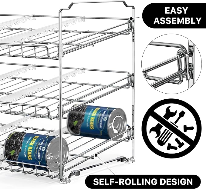 Simple Houseware Stackable Can Organizer Rack for Pantry/Cabinet – 11.5" D x 17" W x 13.75" H, Holds 36 Cans, 3-Tier Can Food Storage Dispenser