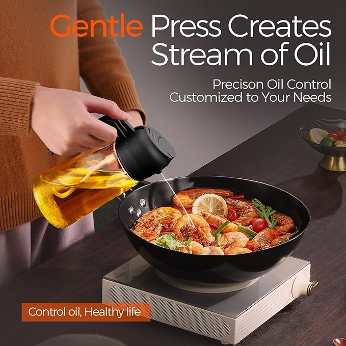 YARRAMATE Olive Oil Dispenser, 2 in 1 Oil Sprayer for Cooking, 16oz/470ml Glass Oil Spray Bottle with Pourer
