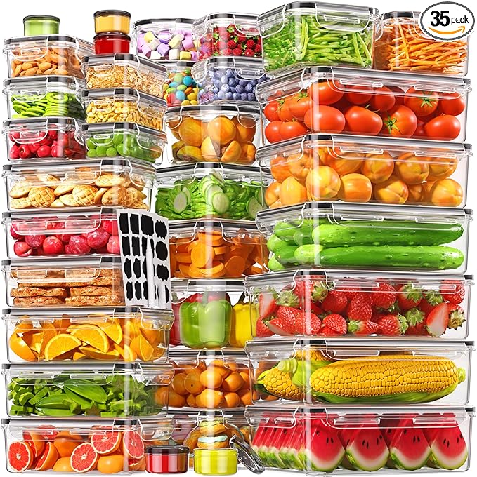 70 PCS Food Storage Containers with Lids Airtight, (35 Lids & 35 Containers) Leak proof Containers Set for Kitchen, Meal Prep, BPA-Free