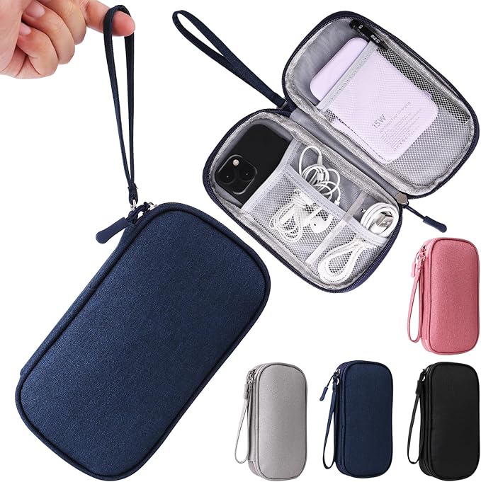 Travel Cable Organizer, Electronics Accessories Bag for Charger, Phone, Memory Card, Universal Gadget Organizer (Blue)