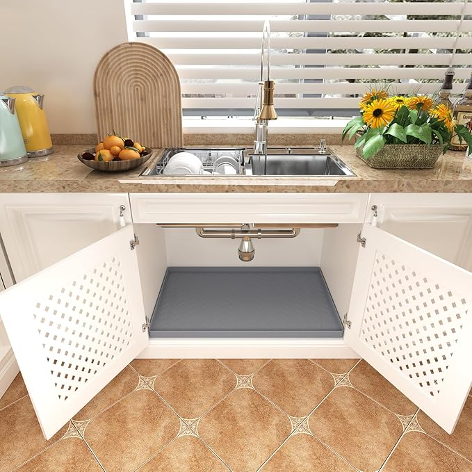 TigeJoy 37" x 22" Under Sink Mats for Kitchen Waterproof, Leak-Proof Silicone Mat Sink Protector and Cabinet Liner, Kitchen Essentials Organizer and Storage, Boot or Shoe Tray, Pet Feeding Mat