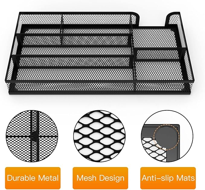 Desk Drawer Organizer, Metal Mesh Dividers Organizer (Blak-2P, Small)