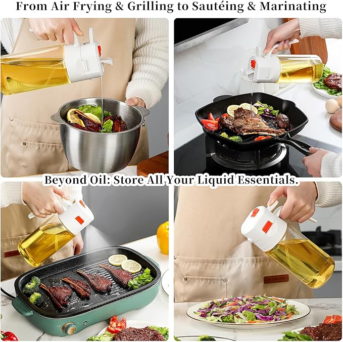 18oz/500ml High-Borosilicate Glass Oil Sprayer for Cooking, Olive Oil Dispenser Bottle,2 in 1 oil Dispenser with Portion Control for Salad, Frying, BBQ (WHITE)