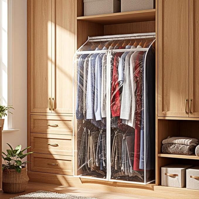 2 PCS 43" Hanging Garment Bags for Hanging Clothes with Clear Window Hang ing Clothes Storage Garment Rack Cover Coat Protector with Zipper for Hangings Clothe Suits Coats Cover