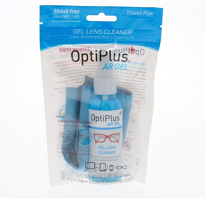 OptiPlus 2 oz. Gel Lens Cleaning Kit | Anti-Reflective Gel Lens Cleaner and Dual-Purpose Microfiber Cloth | Streak-Free Glasses Cleaner