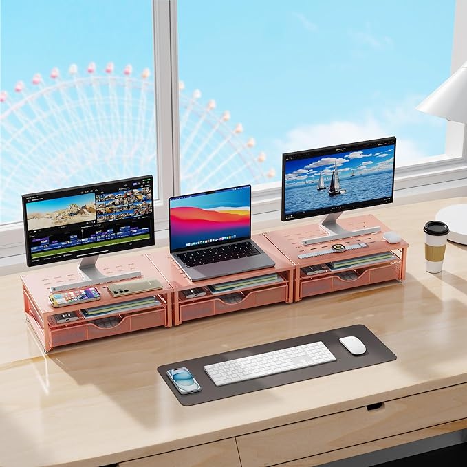 Computer Monitor Stand Riser, Office organizer with Drawer, Rose