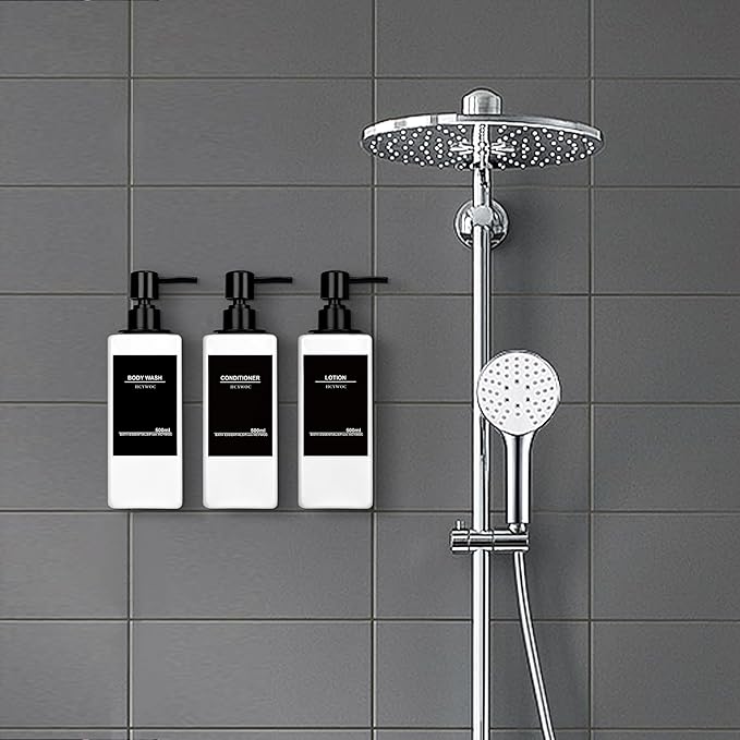 Shampoo Dispenser for Shower Wall, Shampoo and Conditioner Dispenser with 16 Waterproof Labels, No Drill Shower Soap Dispenser Bathroom, Shower Soap Dispenser Wall Mounted 3 Chamber, 17oz,White