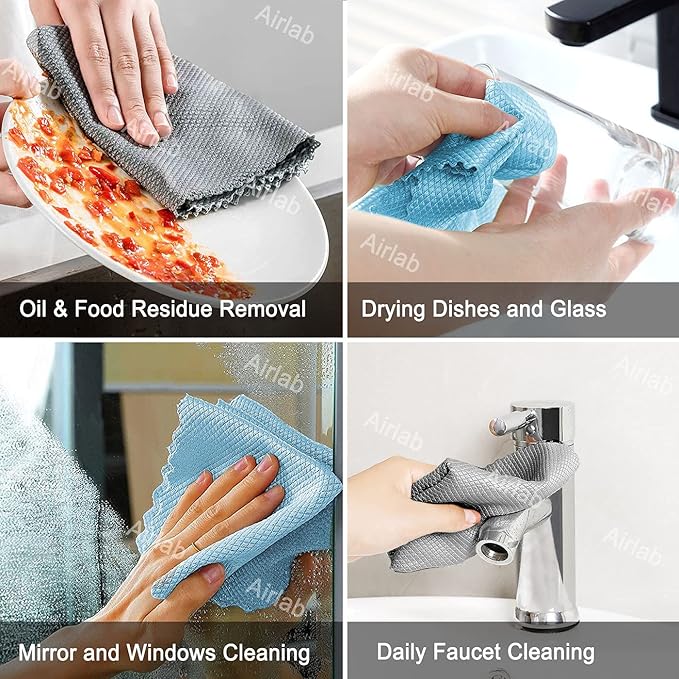 Airlab Streak Free Miracle Cleaning Cloths Easy Clean Nanoscale, Pack of 8, 12'' x 16''