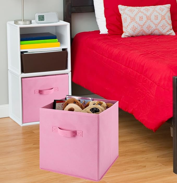 Handy Laundry 6-Pack Foldable Cube Storage Bins – Decorative Collapsible Organizer for Shelves, Closets, Underbed, Clothes, or Kids’ Toys (Pink)
