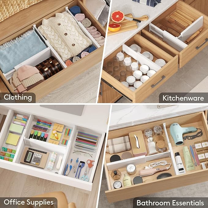4 Pack 5" High Drawer Dividers 34-56cm/13.5-22" Adjustable Drawer Organizer