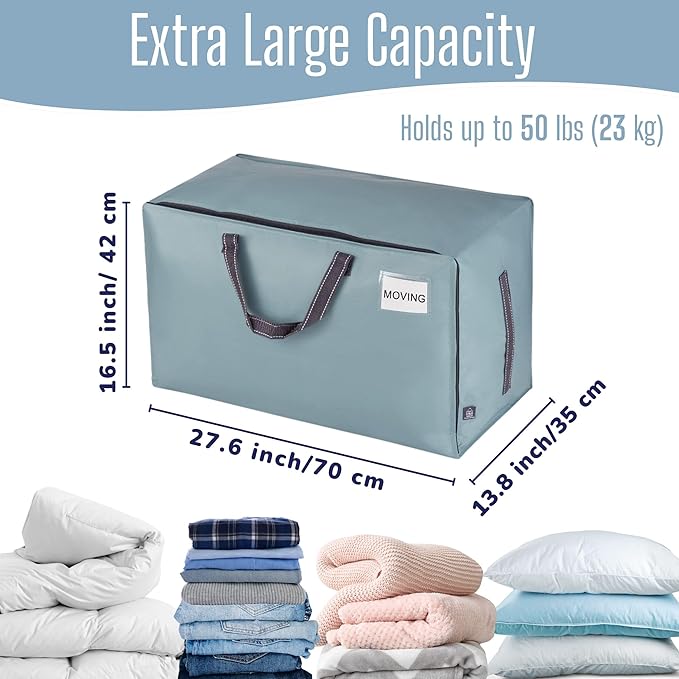 VENO 2 Pack Extra Large Heavy Duty Moving Bags with Wide Opening & Reinforced Handles, Reusable Storage Tote Bags with Strong Zippers for Clothes, College Dorm Essentials & Moving Supplies