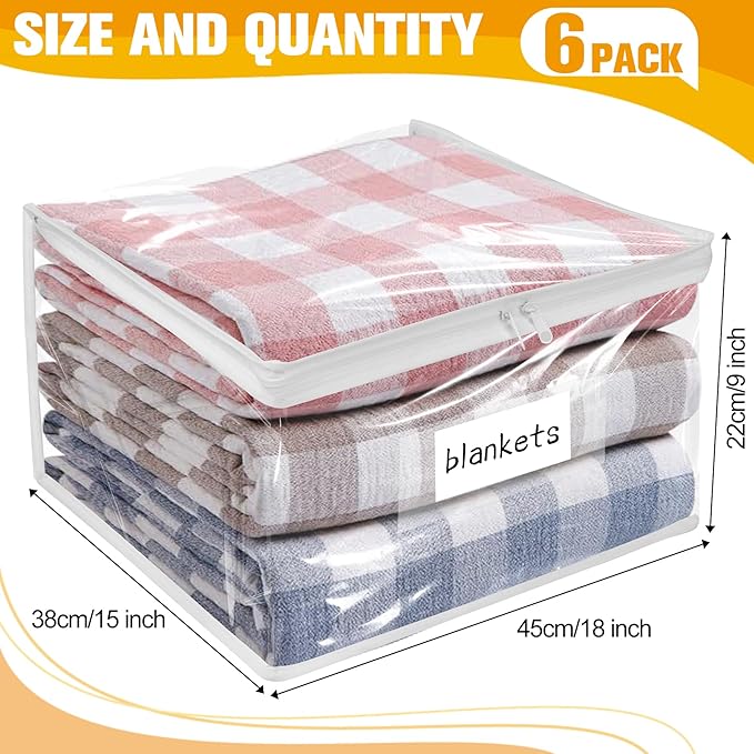 Plastic Storage Bags with Easy-Glide Zipper, Pack of 6, 18 x 15 x 9 Inch, White