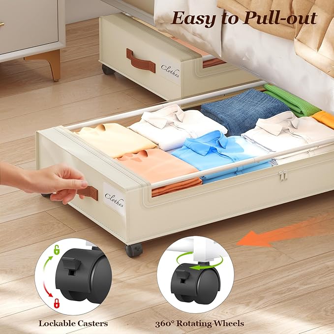 70L Under Bed Storage with Wheels, Beige