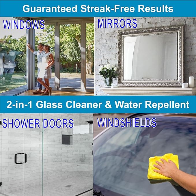 Glass CPR 2-in-1 Glass Cleaner and Water Repellent, 22 oz Spray plus 2 Microfiber Applicator Towels, Streak-Free for Shower Doors, Windshields