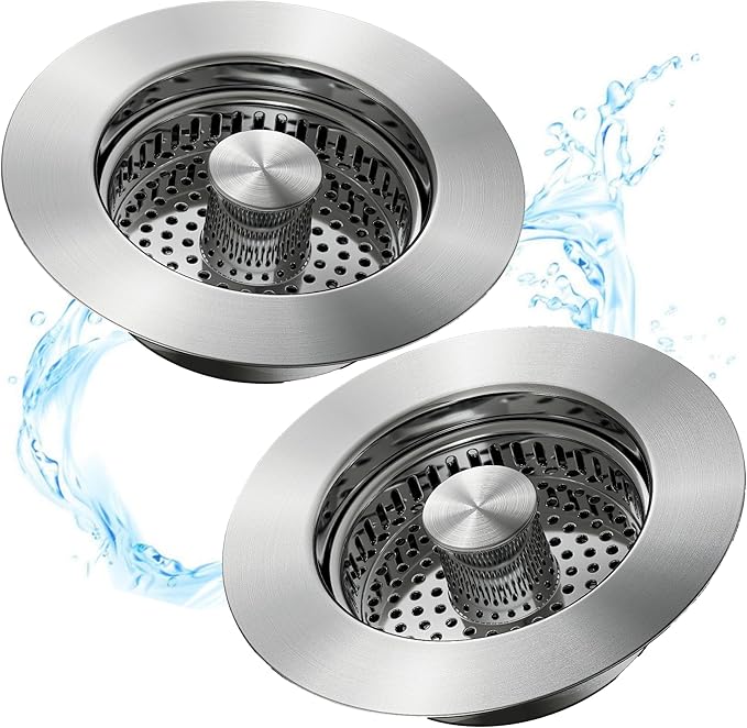 Kitchen Sink Drain Strainer 3 in 1, 304 Stainless Steel Pop Up Sink Stopper, Anti-Clogging Sink Stopper, Kitchen Drain Catcher
