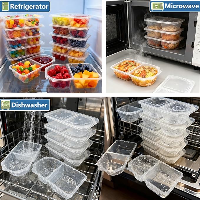 10 OZ New Snack Pack Containers &Reusable Snack Containers with Lids-Double Compartment Meal Prep Containers,Compartment Condiment Containers,Perfect for Bulk Meal Prep & On-the-Go (20 Sets)
