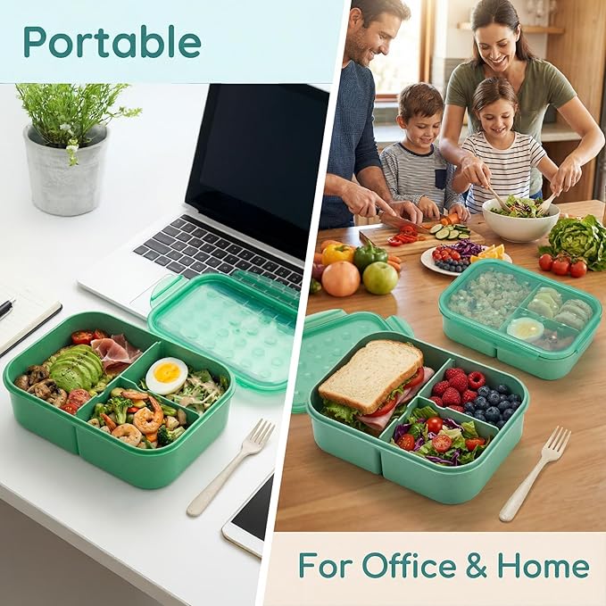 MISS BIG® Bento Box for Adults – Reusable Wheat Material Lunch Box with Compartments, Leak Proof Food Container for Meal Prep, Work & Home