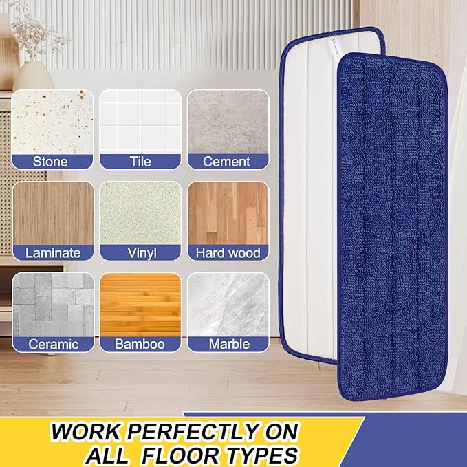 16.5 Inch Reusable Mop Pads Microfiber Spray Mop Replacement Heads for Wet/Dry Mops Compatible with Bona Floor Care System (6 Pack)