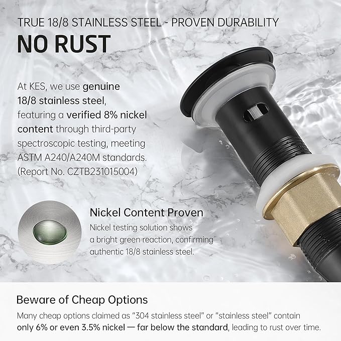 KES All Metal Bathroom Sink Drain with Overflow, 2 Pack, Lavatory Vanity Pop Up Drain with Detachable Hair Catcher, Rustproof 18/8 Stainless Steel
