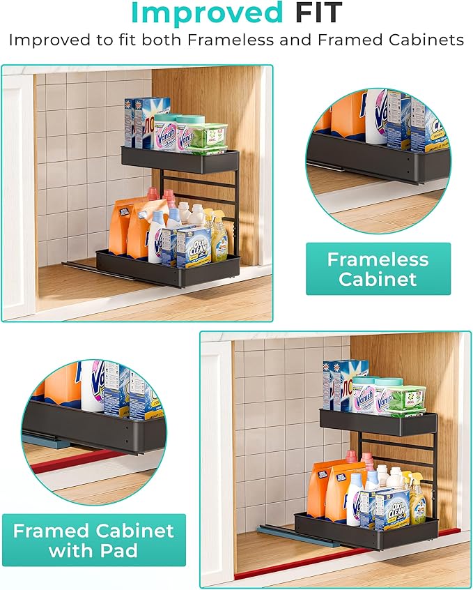 Metal Pull Out Slide Shelf Organizer for Under Sink Organization in Kitchen