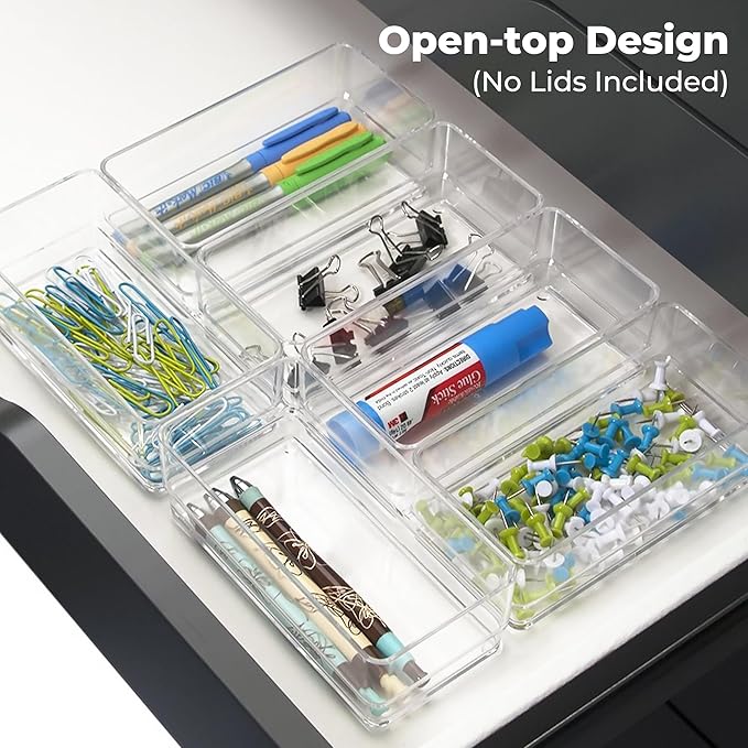 Clear Drawer Organizers, 6'' x 3'' x 2'', Set of 3