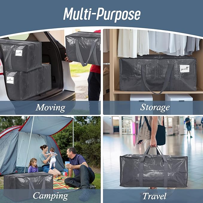 6 Pack Extra Heavy Duty Large Moving Bags with Strong Zipper & Comfortable, Gray
