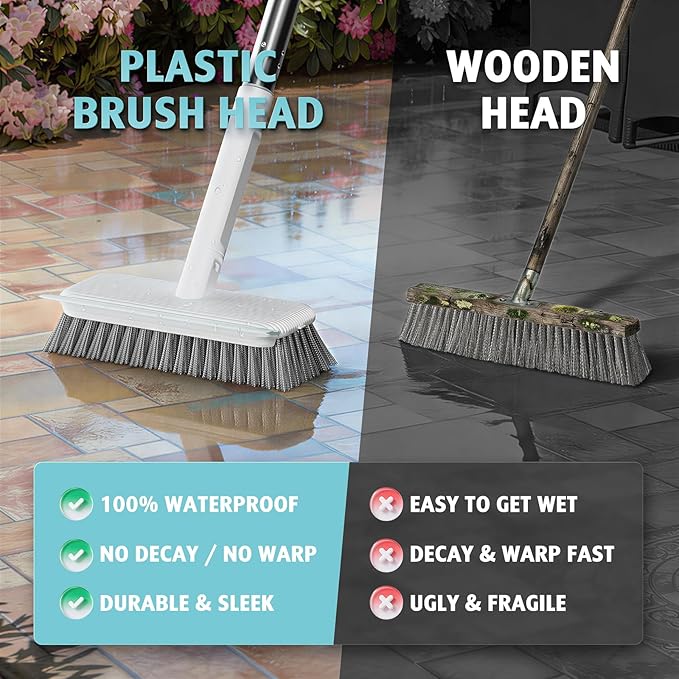 Floor Scrubber, Stainless Steel Wire Scrub Brush with Long Handle, Sturdy, Durable, and Corrosion-Resistant, Outdoor Surface Cleaning for Concrete Patios, Deck, Garden, Garage