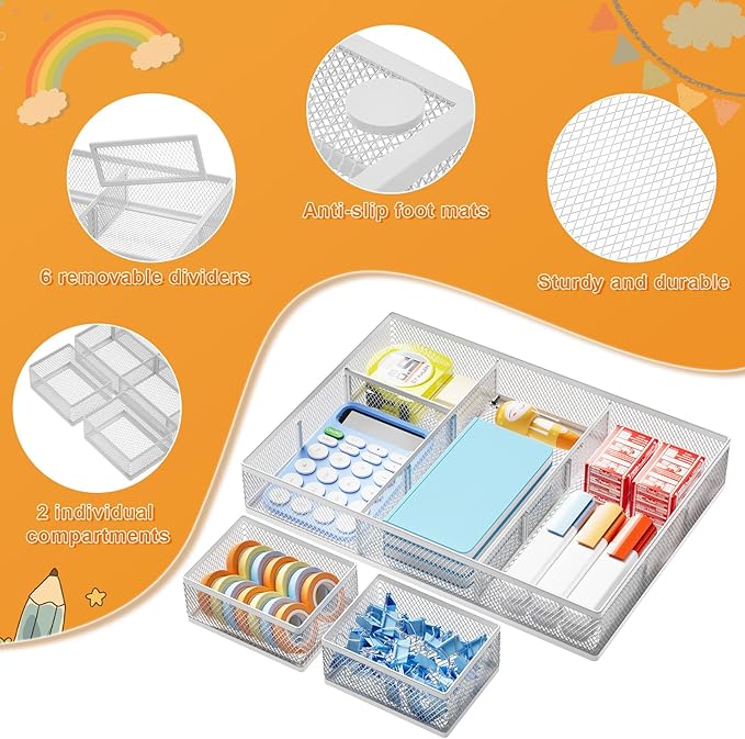 3 Packs White Desk Drawer Organizers