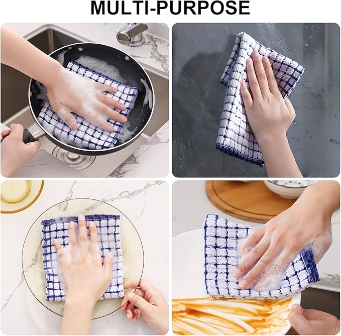 Kitinjoy Cotton 16 Pack Kitchen Towels and Dishcloths Sets, 16 x 25 Inch & 12 X 12 Inch Dish Towels Bulk, Super Soft and Absorbent Hand Towels for Kitchen Drying, Mix Colour