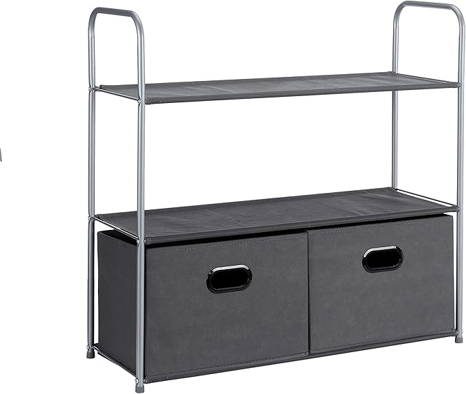 Amazon Basics Freestanding Closet Organizer with Fabric Bins, Drawers and 3 Shelves, Easy to Assemble, Grey, 32.7" x 12.2" x 31"