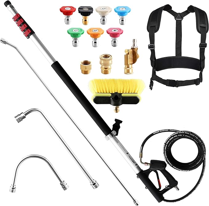 RIDGE WASHER 24 FT Telescoping Pressure Washer Wand, Power Washer Extension Wand with Brush