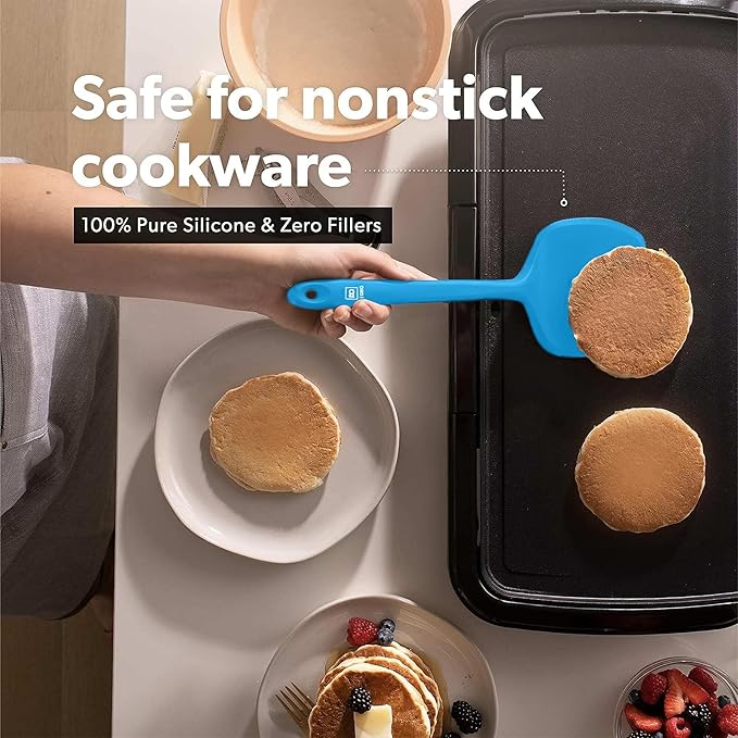 New DI ORO Silicone Turner Spatula Set - Kitchen Spatulas for Nonstick Cookware - Cooking Utensils for Flipping Eggs & Pancakes - 600°F Heat-Resistant BPA Free Turners - Dishwasher Safe (4pc, Blue)