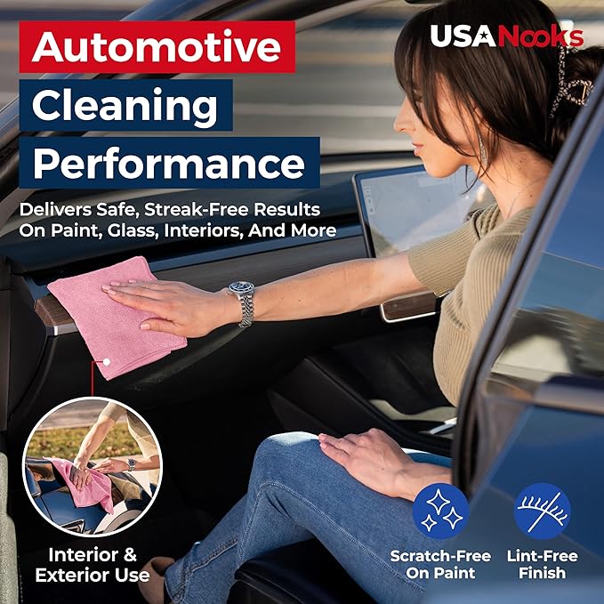 USANOOKS Microfiber Cleaning Cloth Light Pink - 8 Pcs 12.5"x12.5" - High Performance - 1200 Washes