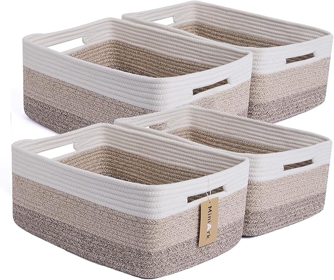 Large Storage Baskets for Organizing, 4 Packs Gradient Brown