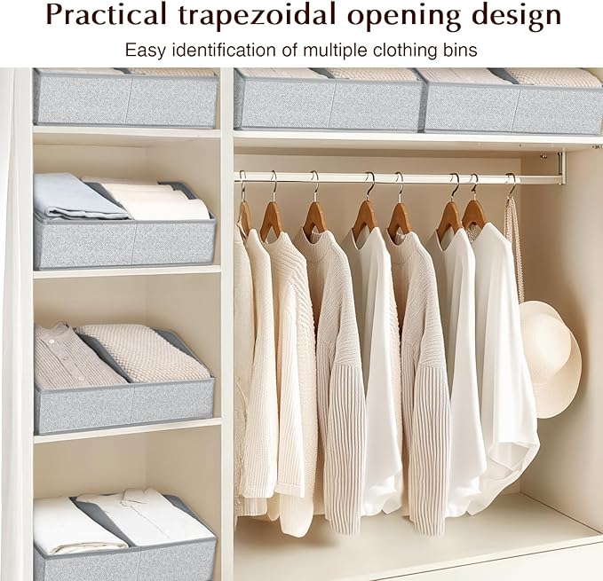 Homsorout Closet Organizers and Storage Bins - 6 Pack Collapsible Divided Trapezoidal Cube Storage Bins Baskets with Orange Handle for Organizing Clothes Blankets, Toys, Books, Towels(Ant Gray)