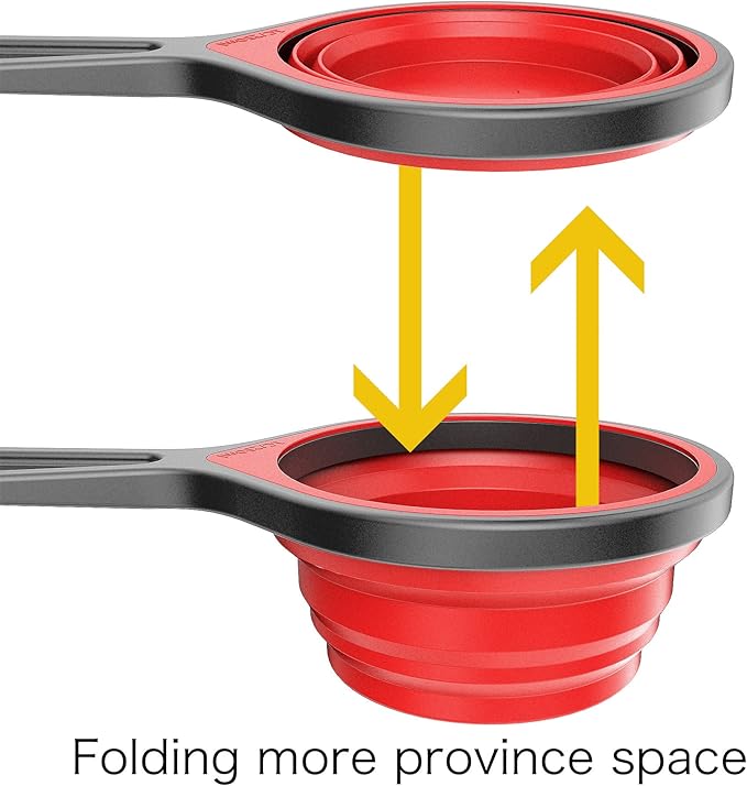 Kaptron Tools Spoons and Collapsible Measuring Cups Set 8 Pieces, Multiple Sizes, Multicolor