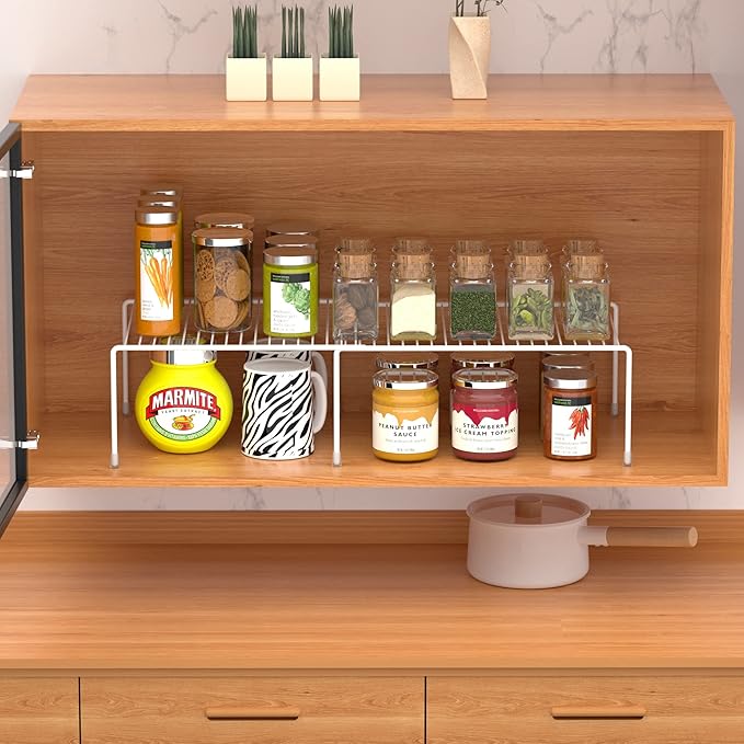 Redrubbit Cabinet Storage Shelf Rack, Expandable Metal Rustproof Kitchen Counter and Cabinet Shelf, Storage Rack Organizer Space Saver for Kitchen, Fridge, Cabinet, Bathroom, White, Set of 6