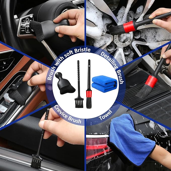 Qydipclin 10pc Window Cleaning Kit - 4 Microfiber Pads, Car Interior Glass Cleaner