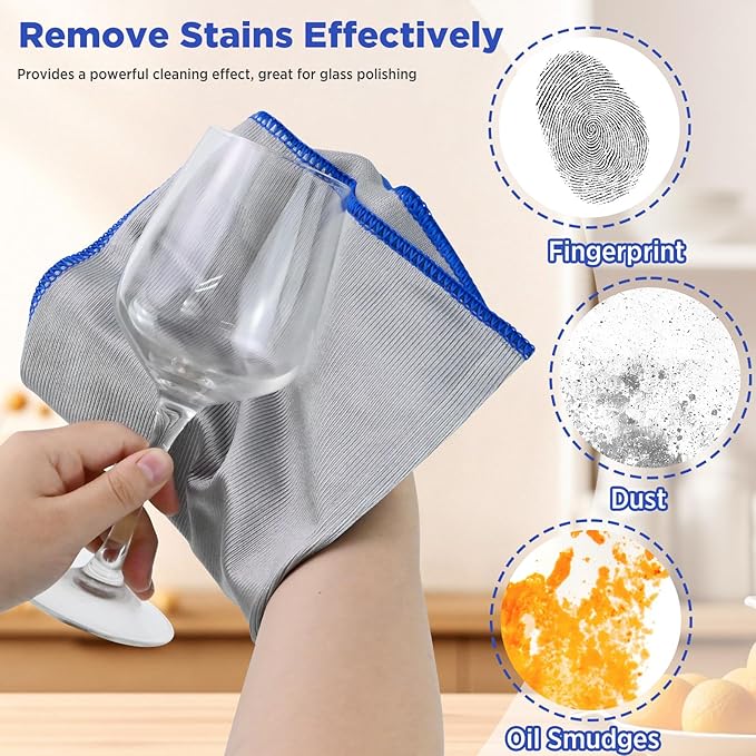 Puomue 12 Pack Microfiber Glass Cleaning Cloth, 320GSM Thick Lint Free Glass Towels, Reusable Window Cleaning Cloth for Windshields, Lenses, Glasses, Mirrors & Windows, Polishing Silver, 13.8" x 10.8"