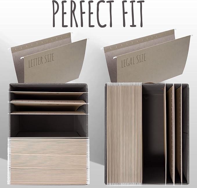 ZICOTO Decorative File Organizer Box Set of 2 - Collapsible Linen Filing Cabinets w/Handles Are Perfect to Store all Your Documents & Hanging File