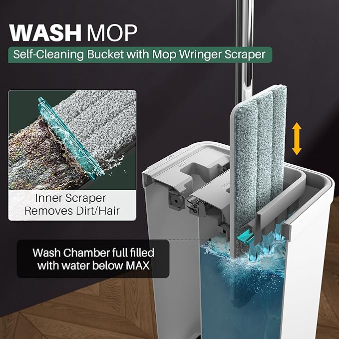 JOYMOOP Mops and Bucket with Wringer Set with 50" Mop Handle with Flexible 13" Flat Head with Flat Mop