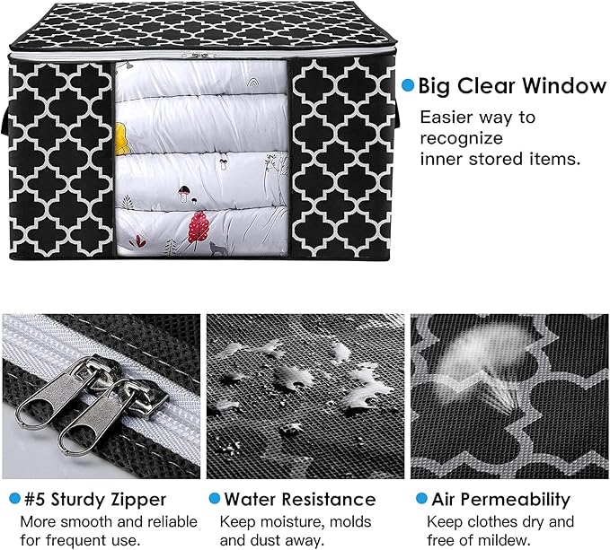 Storage Bags 100L 4-Pack Large Blanket Clothes Organization and Storage, Black
