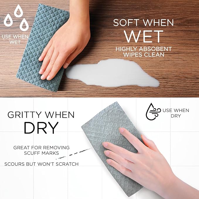 LOLA Swedish Dishcloths for Kitchen 20 Sheets, Biodegradable & Compostable Reusable Paper Towel Cleaning Cloths No Odor Washing Dishes Ultra Absorbent Cellulose Sponge Towel Made in Germany