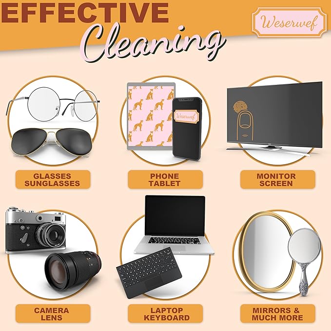 WESERWEF Design Microfiber Glasses Cleaning Cloth – Premium Cleaning Cloth for Eyeglasses, Screens, Tablets, Cameras & Lenses, 12" x 12", Ultra-Soft & Scratch-Free (Leo Pink)